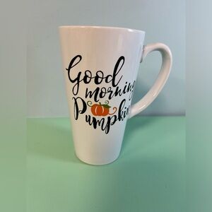 Good Morning Pumpkin Tall Travel Mug with Handle, Ceramic cup, Large coffee mug
